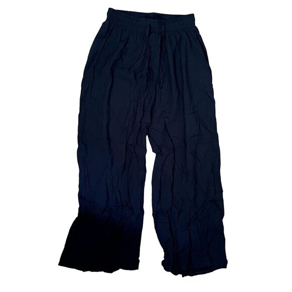 Flowy long black wide leg trouser pants classy comfortable lightweight cotton - Picture 1 of 4